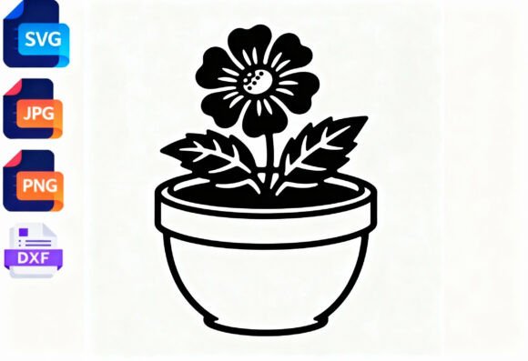 Download Potted Flower Black and White SVG - Black and white svg Collection