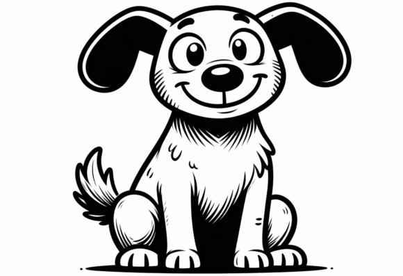 Download Cute Cartoon Dog Black and White SVG - Black and white svg Collection