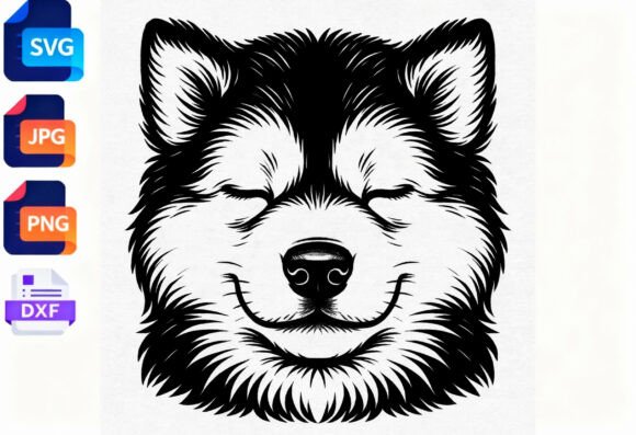Download Happy Husky Face Black and White SVG - Black and white svg Collection
